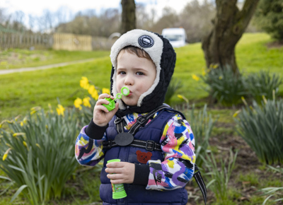 Blow bubbles and catch them